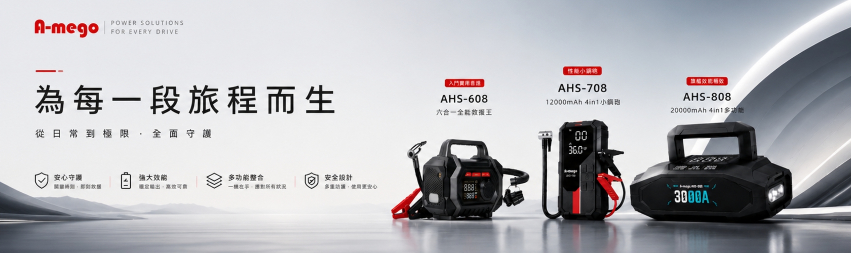 A-mego AHS-808｜賽道黑曜版旗艦登場｜20000mAh 4in1極速打氣・救車電霸 專為極限效能而生