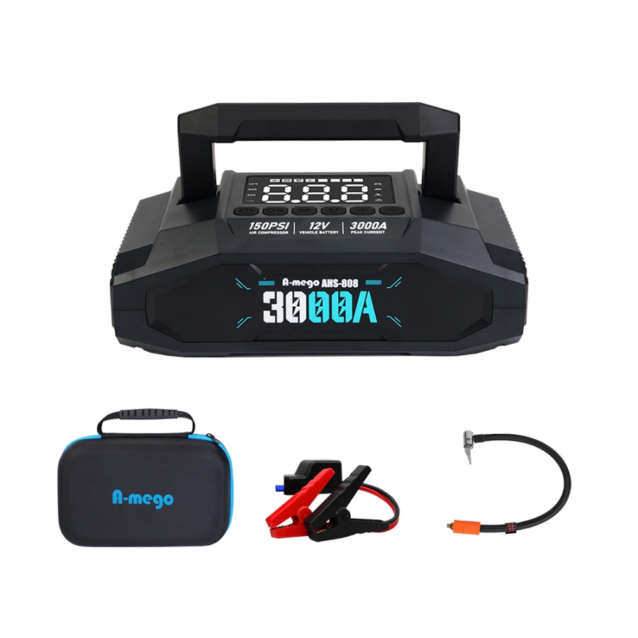 A-mego AHS-808｜賽道黑曜版 20000mAh 4in1 旗艦級｜25mm大氣缸極速打氣・強悍救車電霸