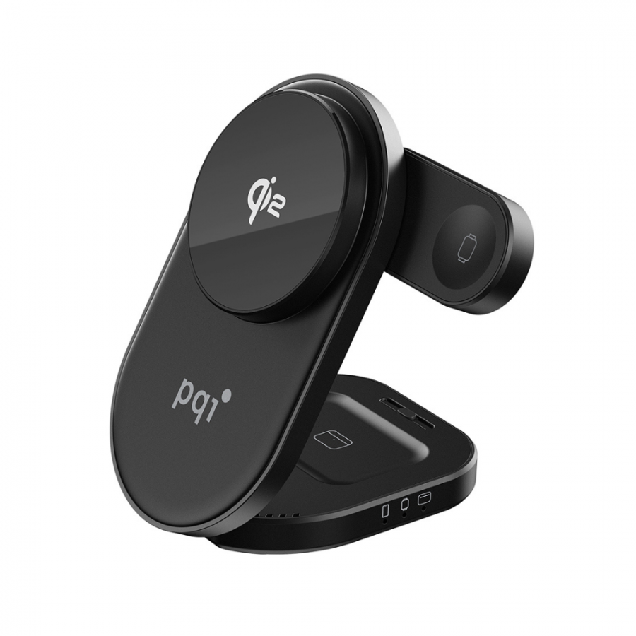 PQI〔WCC2302〕Qi2 三合一磁吸無線充電座 Qi2認證｜15W磁吸快充｜手機／耳機／手錶同步充電