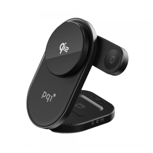 PQI〔WCC2302〕Qi2 三合一磁吸無線充電座 Qi2認證｜15W磁吸快充｜手機／耳機／手錶同步充電